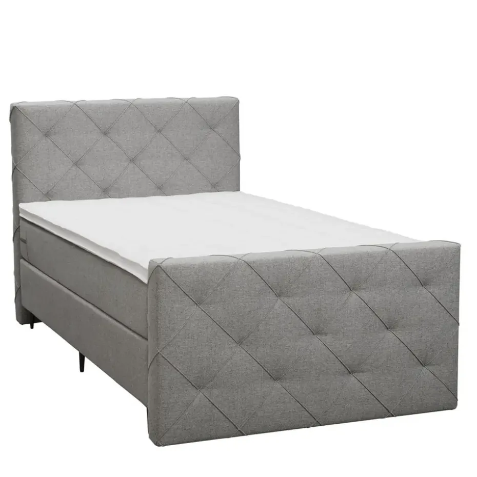 Boxspring met voetbord Liv geruit - lichtgrijs - 120x200 cm - slanke poot