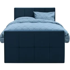 Boxspring met voetbord Liv geblokt - blauw - 120x200 cm - vierkante poot