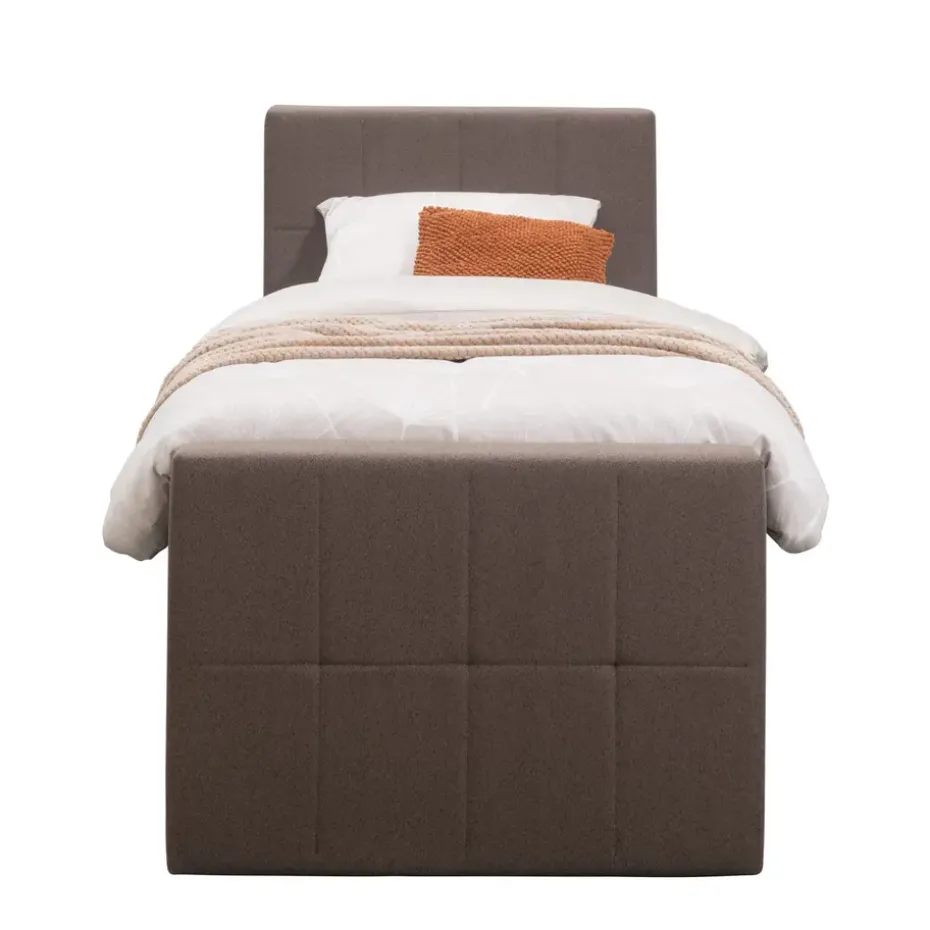 Boxspring met voetbord Liv geblokt - donkerbruin - 90x200 cm - ronde poot