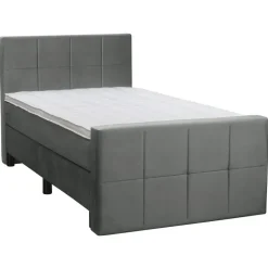 Boxspring met voetbord Liv geblokt - grijs - 120x200 cm - ronde poot