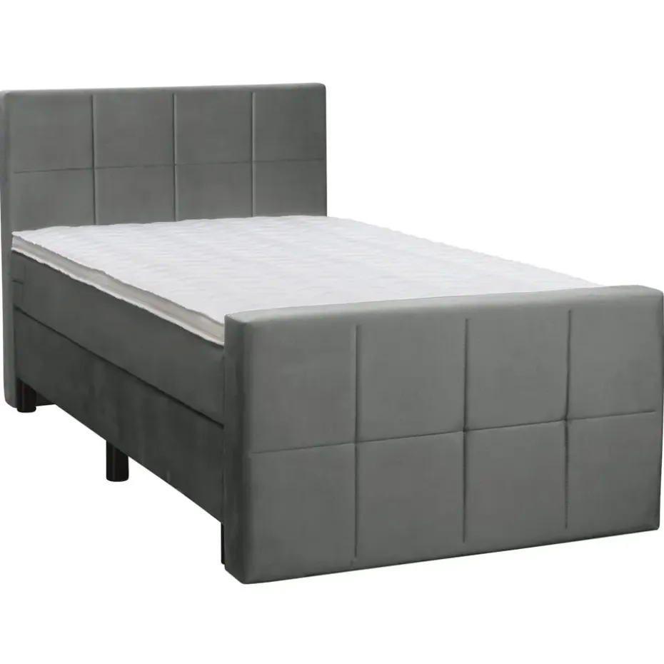 Boxspring met voetbord Liv geblokt - grijs - 120x200 cm - ronde poot