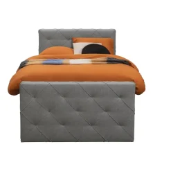 Boxspring met voetbord Liv geruit - lichtgrijs - 120x200 cm - vierkante poot