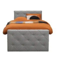Boxspring met voetbord Liv geruit - lichtgrijs - 120x200 cm - vierkante poot