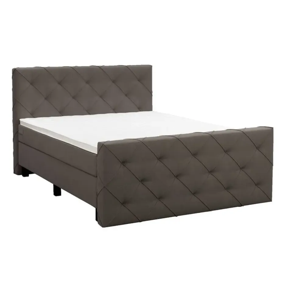 Boxspring met voetbord Liv geruit - donkerbruin - 180x200 cm - vierkante poot