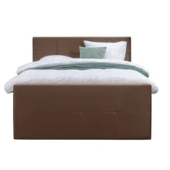 Boxspring met voetbord Liv geblokt - bruin - 160x200 cm - slanke poot