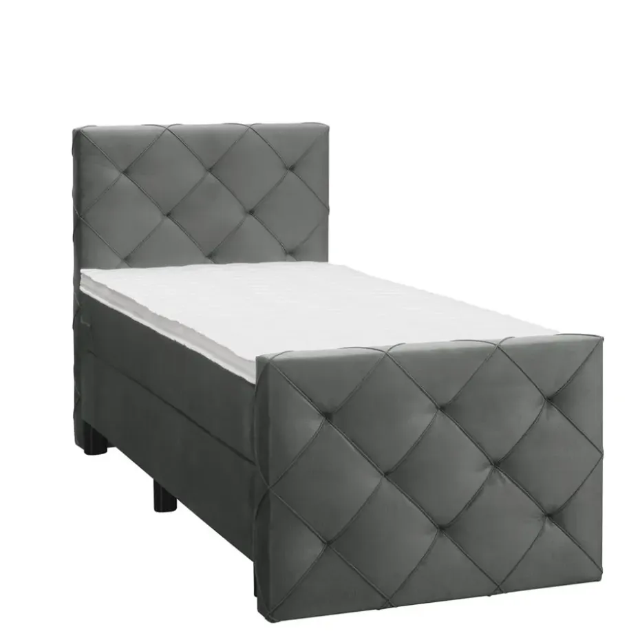 Boxspring met voetbord Liv geruit - grijs - 90x200 cm - ronde poot