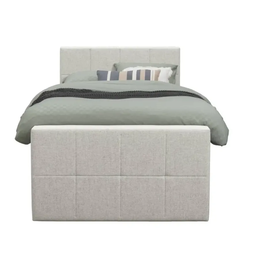 Boxspring met voetbord Liv geblokt - ecru - 120x200 cm - ronde poot