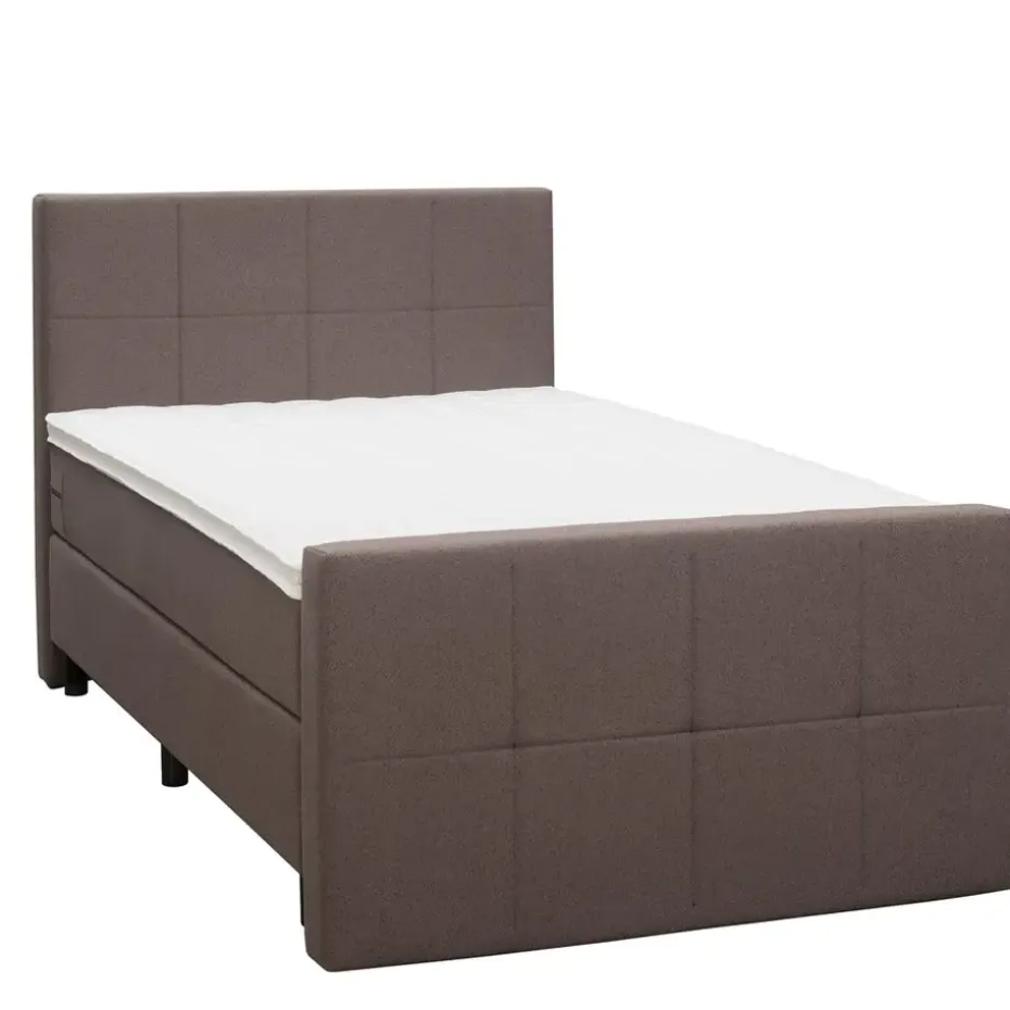 Boxspring met voetbord Liv geblokt - donkerbruin - 120x200 cm - ronde poot