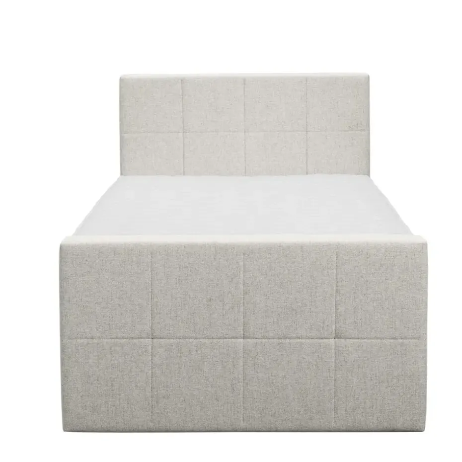 Boxspring met voetbord Liv geblokt - ecru - 120x200 cm - slanke poot