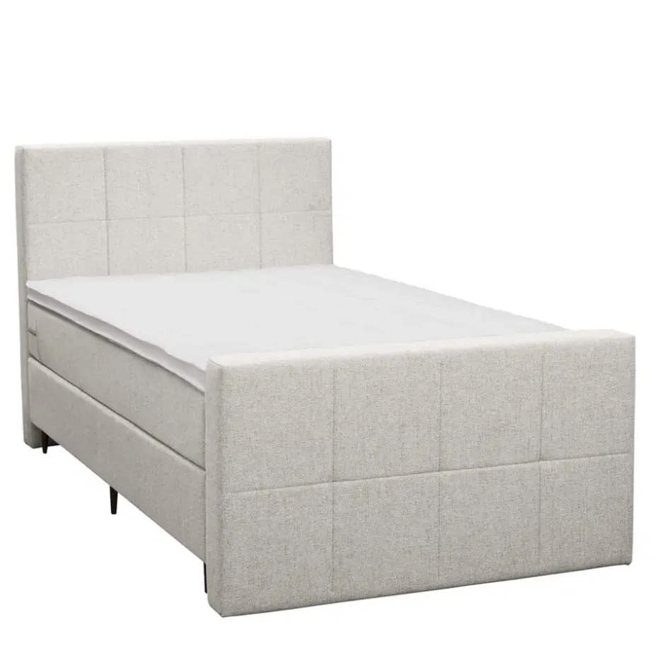 Boxspring met voetbord Liv geblokt - ecru - 120x200 cm - slanke poot
