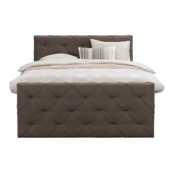 Boxspring met voetbord Liv geruit - donkerbruin - 180x200 cm - ronde poot