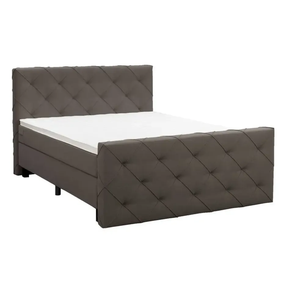 Boxspring met voetbord Liv geruit - donkerbruin - 180x200 cm - ronde poot