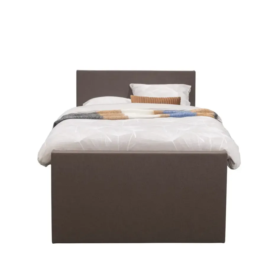 Boxspring met voetbord Liv egaal - donkerbruin - 120x200 cm - slanke poot