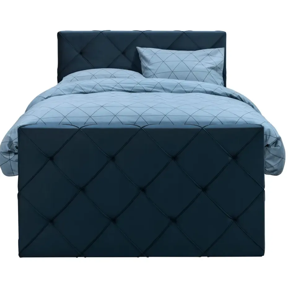 Boxspring met voetbord Liv geruit - blauw - 120x200 cm - vierkante poot