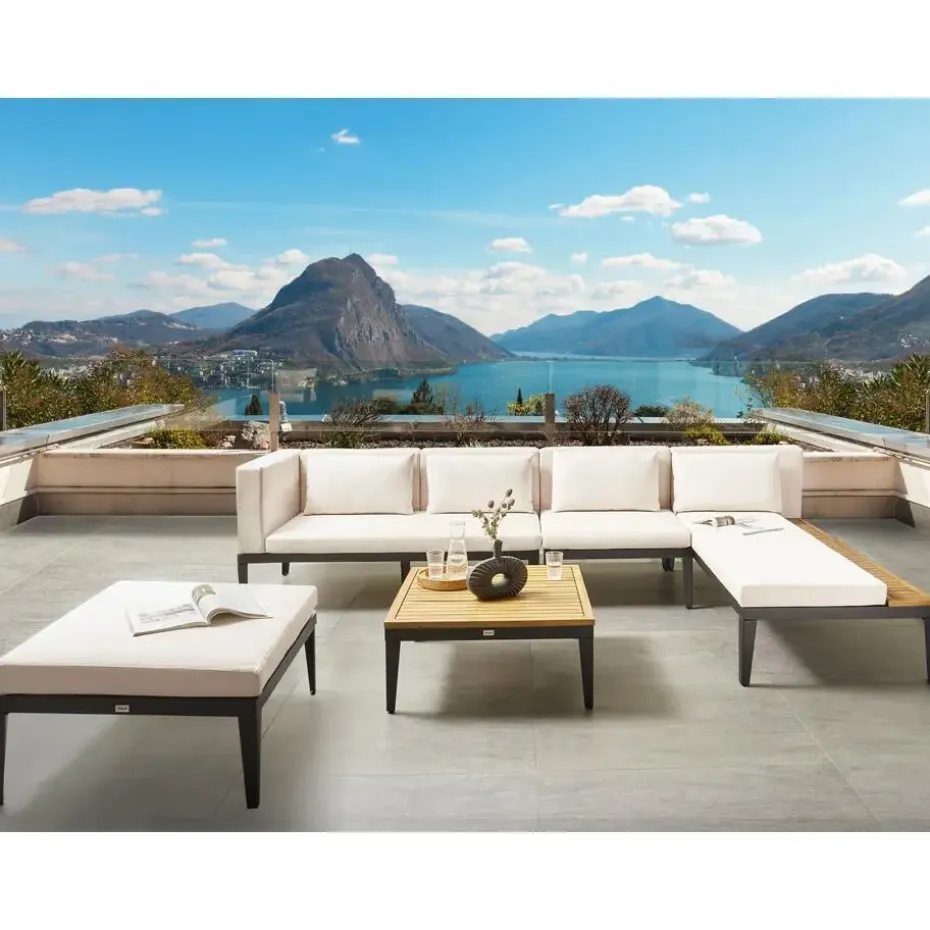BRACCIANO - Loungeset 4-zits ottomaan - Lichtbeige - Acaciahout