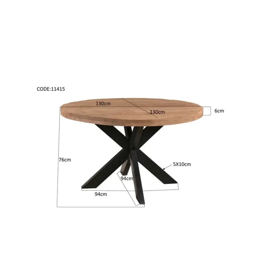 Brix - Eetkamertafel Brix Rond - 130 cm - Mangohout - Bruin