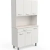 Buffetkast Pavel 185cm hoog - mat wit/acacia met werkblad