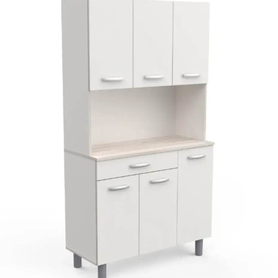Buffetkast Pavel 185cm hoog - mat wit/acacia met werkblad