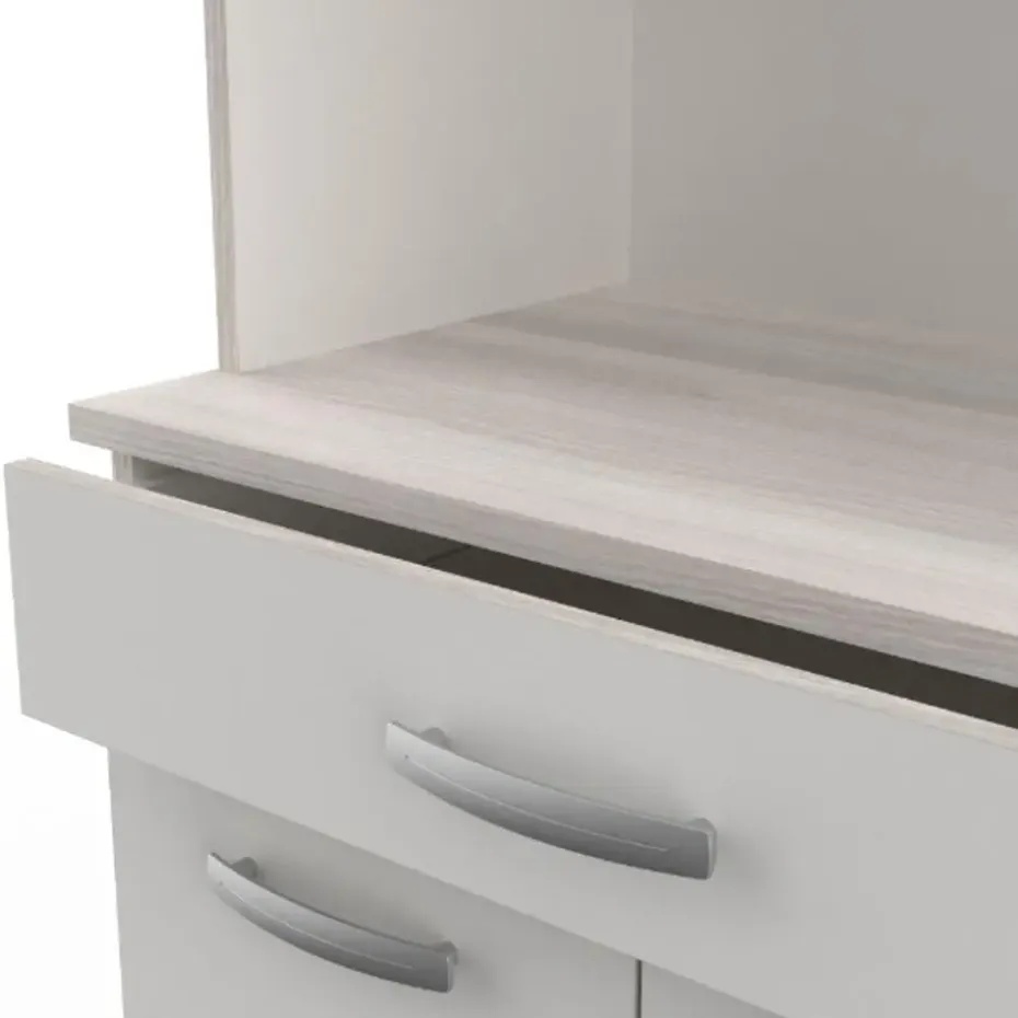 Buffetkast Pavel 185cm hoog - mat wit/acacia met werkblad