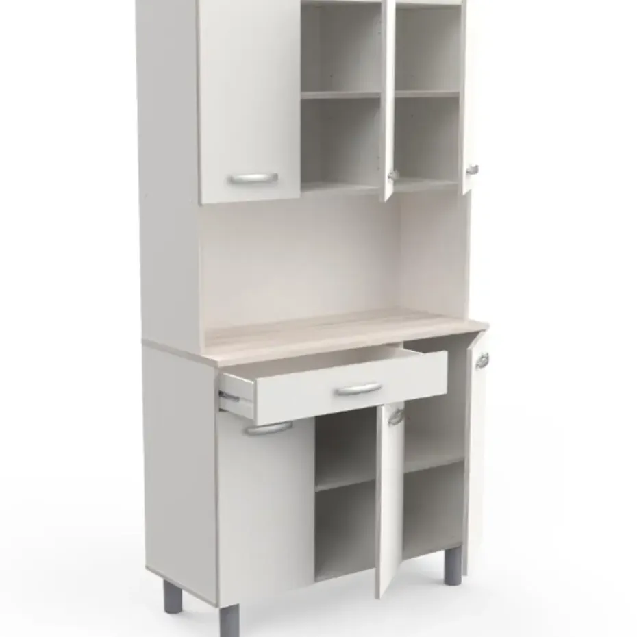Buffetkast Pavel 185cm hoog - mat wit/acacia met werkblad