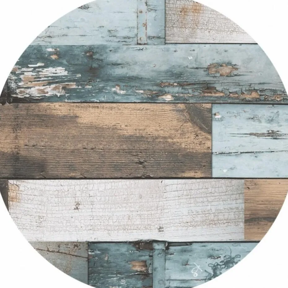 Buiten tafelkleed/tafelzeil - blauw/hout print - D160 cm - rond