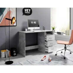 Bureau Adriano 123cm met 3 lades - beton/wit