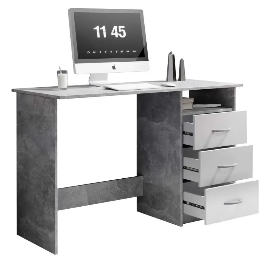 Bureau Adriano 123cm met 3 lades - beton/wit