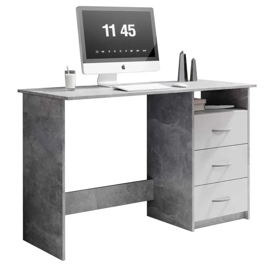 Bureau Adriano 123cm met 3 lades - beton/wit