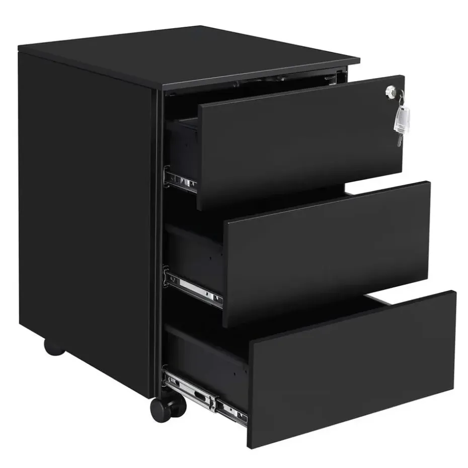 Bureau Ladeblok verrijdbaar Incl. Slot - 55x45x39cm - Zwart