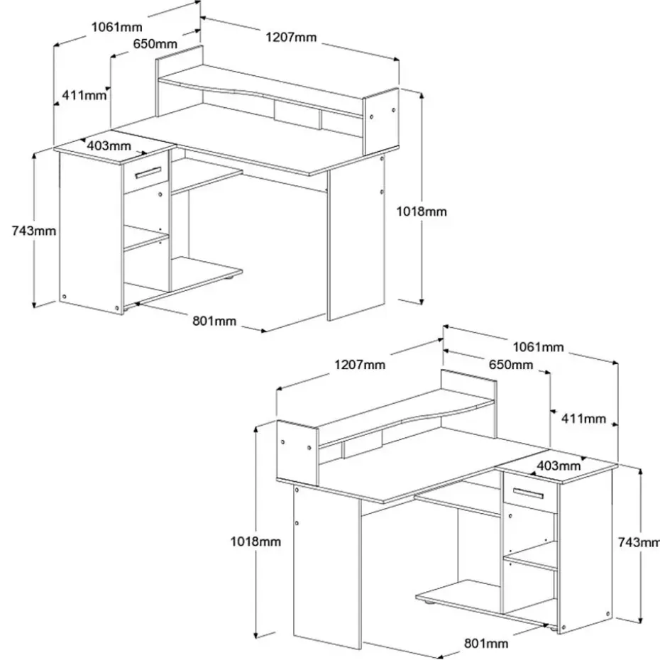 Bureau Professional 102cm- zwart/eik