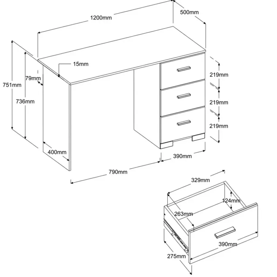 Bureau Timo - wit - 75,5x120x50 cm