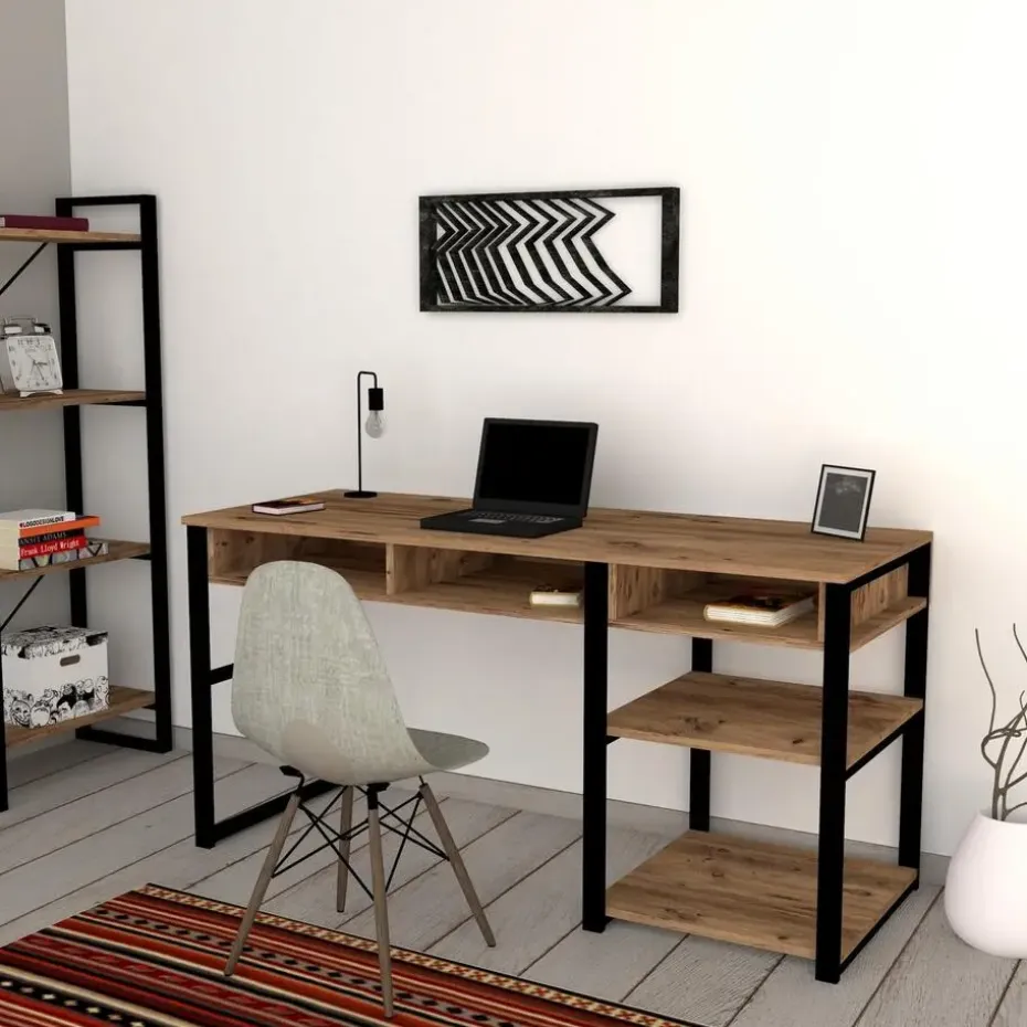 Bureau Zwart/Bruin Melamine - 150x58,4x75,8cm - Emro
