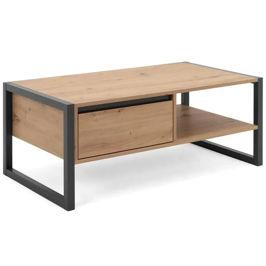 CALICOSY - Salontafel DENVER - Handgemaakt eiken / grijs - 40x100x55 cm