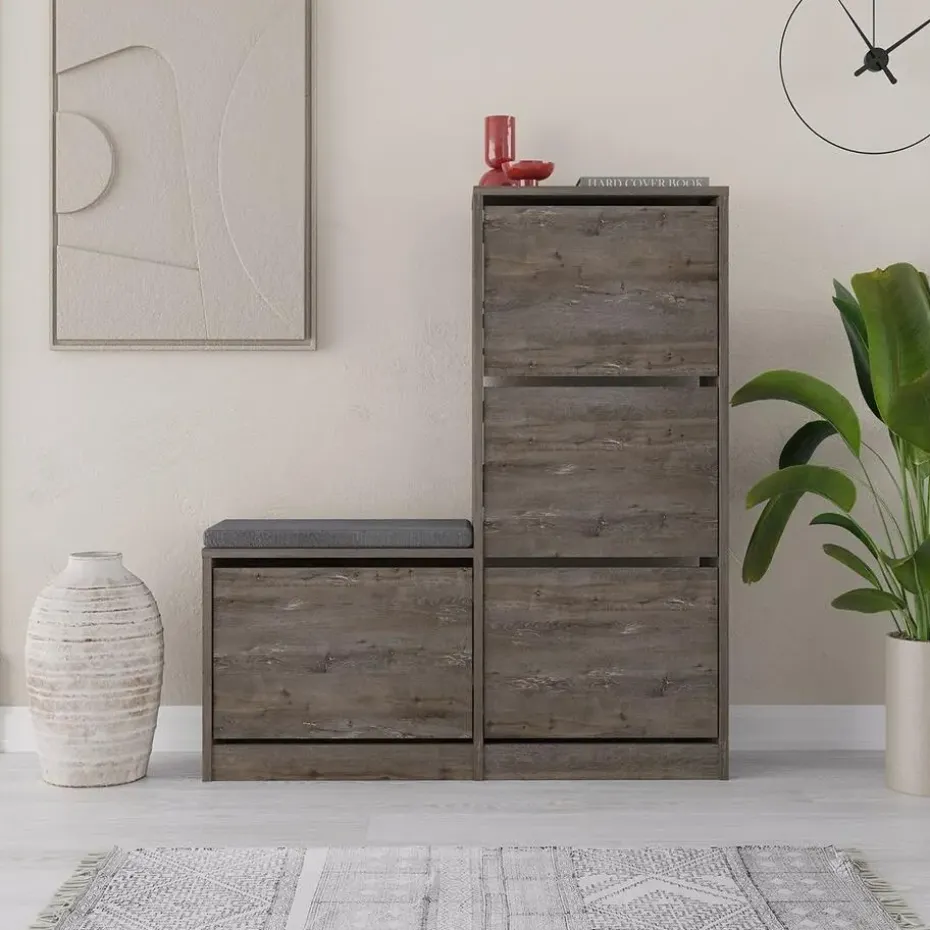CALICOSY - Schoenenkast DUDE - Eik grijs - 118,5x105x26 cm