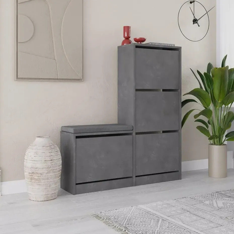 CALICOSY - Schoenenkast DUDE - Beton grijs - 118,5x105x26 cm