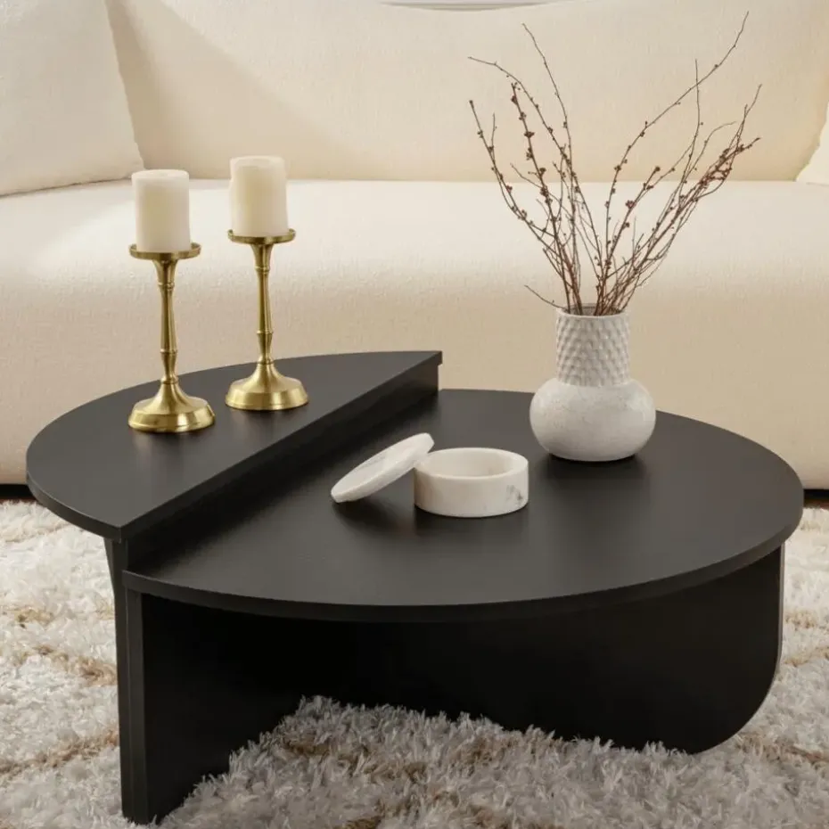 CALICOSY - Set van 2 Salontafels ORION - Zwart hout - 35x90x90 cm