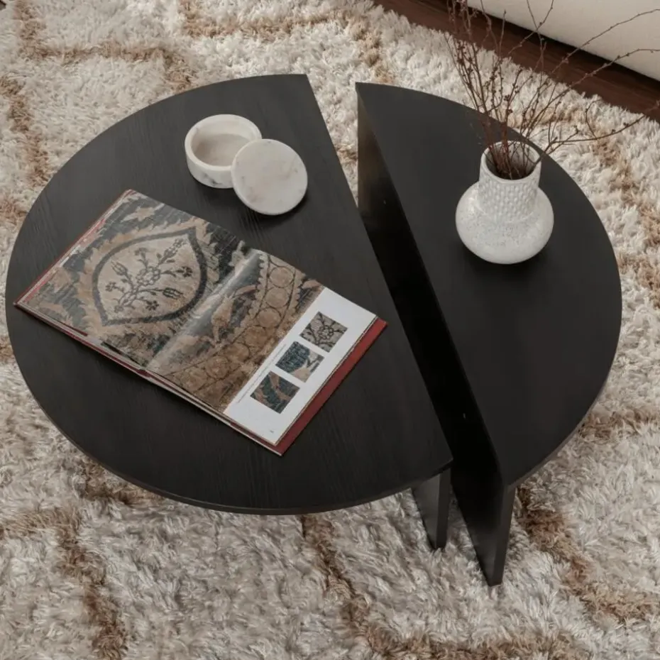 CALICOSY - Set van 2 Salontafels ORION - Zwart hout - 35x90x90 cm