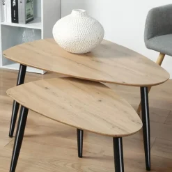 CALICOSY - Set van 2 Salontafels - Licht hout - 42x80x60 cm