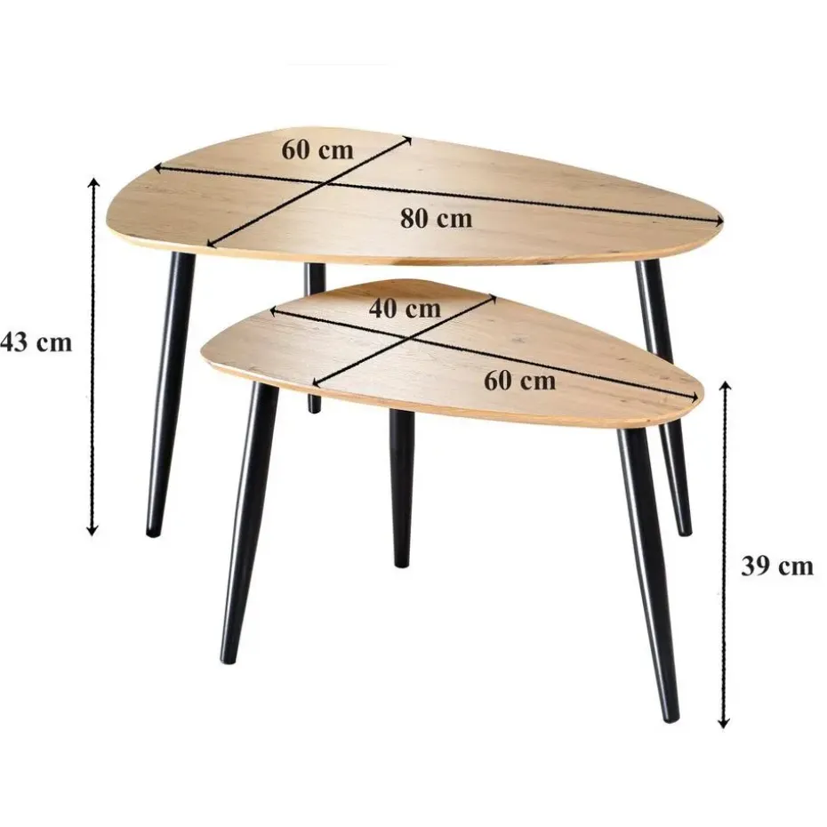 CALICOSY - Set van 2 Salontafels - Licht hout - 42x80x60 cm