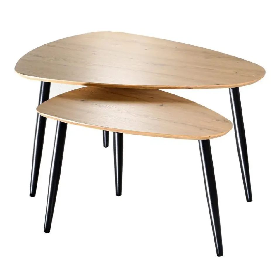 CALICOSY - Set van 2 Salontafels - Licht hout - 42x80x60 cm