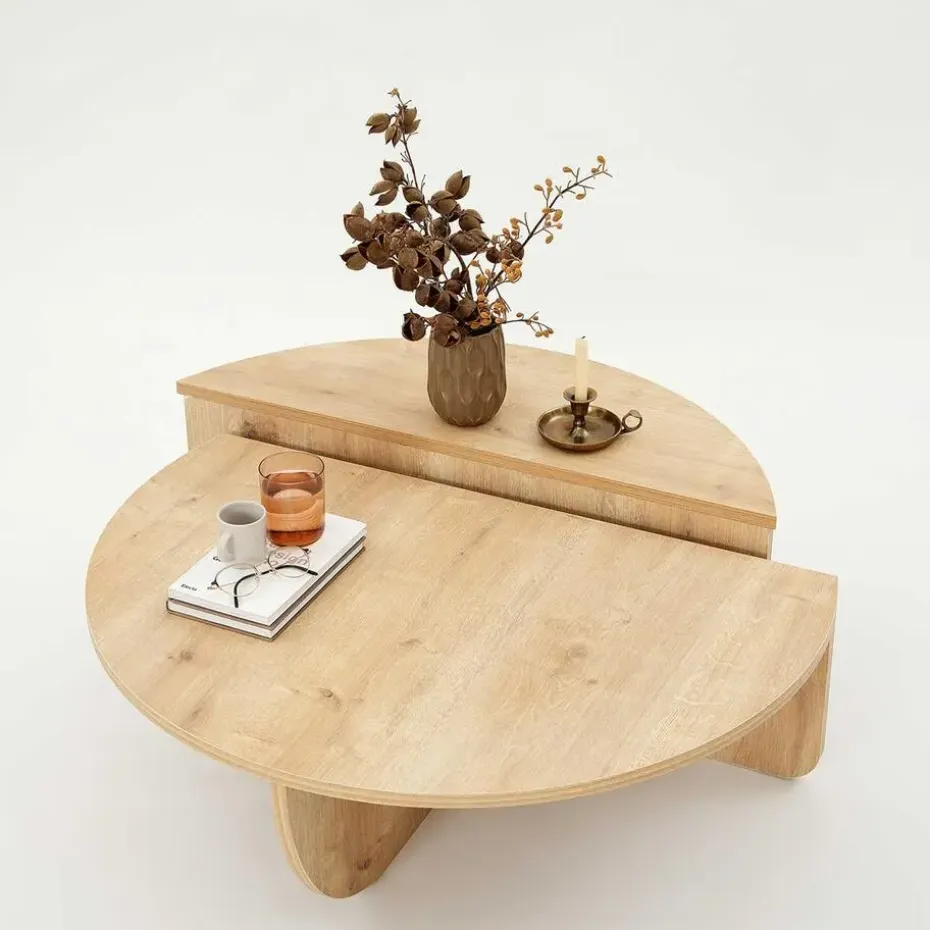 CALICOSY - Set van 2 Salontafels ORION - Licht hout - 35x90x90 cm
