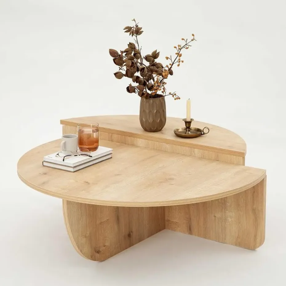 CALICOSY - Set van 2 Salontafels ORION - Licht hout - 35x90x90 cm