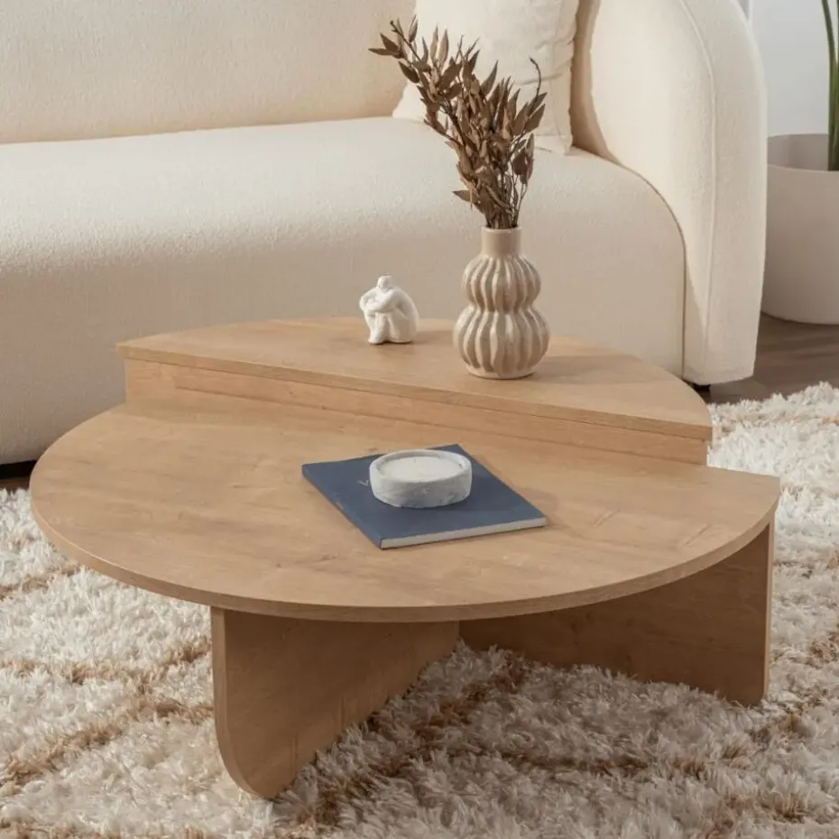 CALICOSY - Set van 2 Salontafels ORION - Licht hout - 35x90x90 cm
