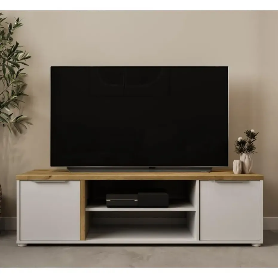 CALICOSY - Tv-meubel met 2 nissen ACCESS - Eikenhout - 39,1x134,8x39,6 cm