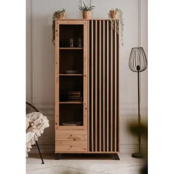 CALICOSY - Vitrinekast LUBLIN - Licht hout - 198x92x40 cm