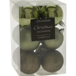 Christmas Decoration Kerstballen - 12st - kunststof - groen - 6 cm