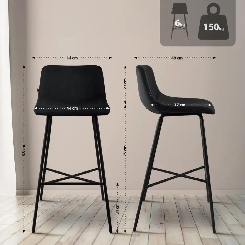 CLP Barkruk Altona zwart Frame - Fluweel - zwart