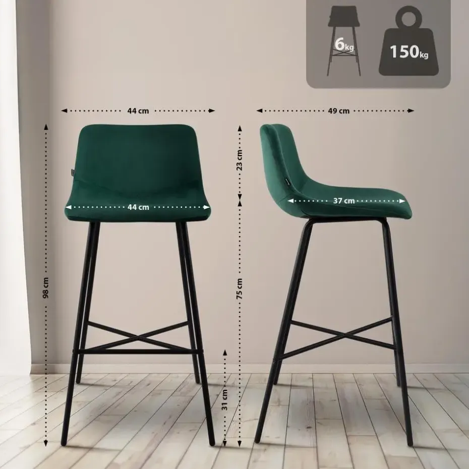 CLP Barkruk Altona zwart Frame - Fluweel - groen