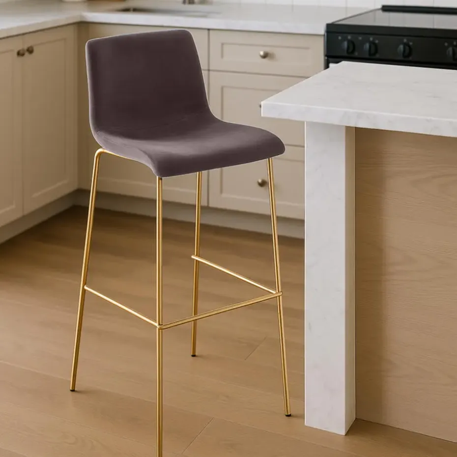 CLP Barkruk Hoover goud Frame - Fluweel - bruin