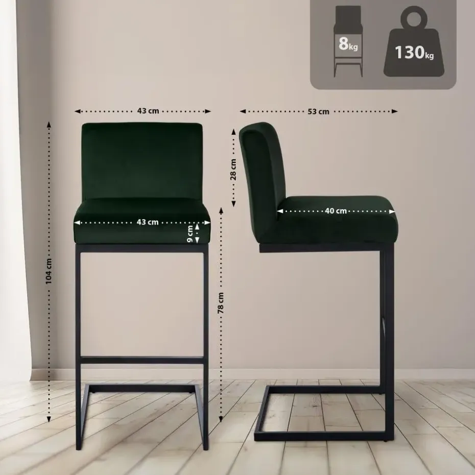 CLP Barkruk Hopewell zwart Frame - Fluweel - groen